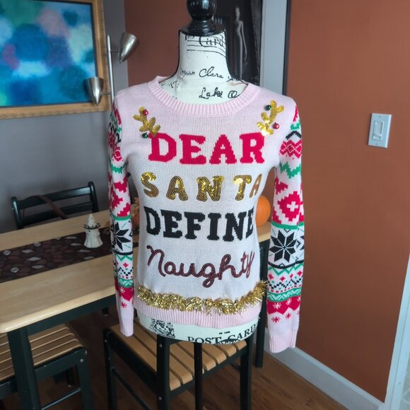 No Boundaries Sweaters - No Boundaries Pink, Sweet Ugly Christmas Sweater Sz S